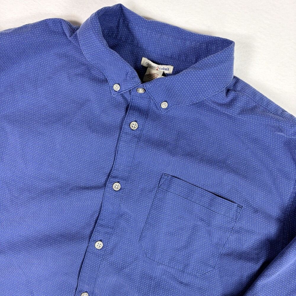 Carbon2Cobalt Men's XXL Blue Micro Dot Long Sleeve Button Down Shirt Cotton